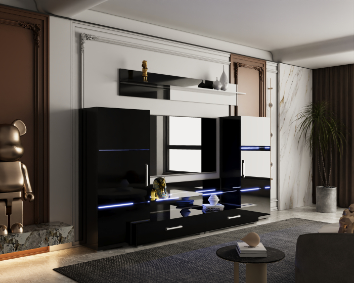 Living Domino 280x45x140 cm, MDF Negru Lucios [3]