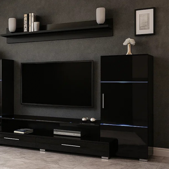Living Domino 280x45x140 cm, MDF Negru Lucios [4]