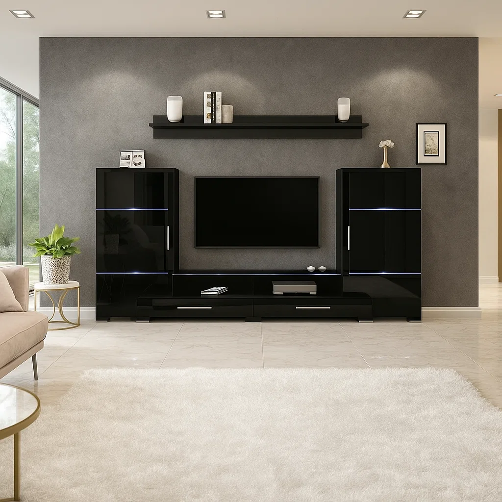 Living Domino 280x45x140 cm, MDF Negru Lucios [2]