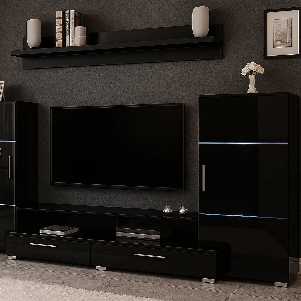 Living Domino 280x45x140 cm, MDF Negru Lucios [3]
