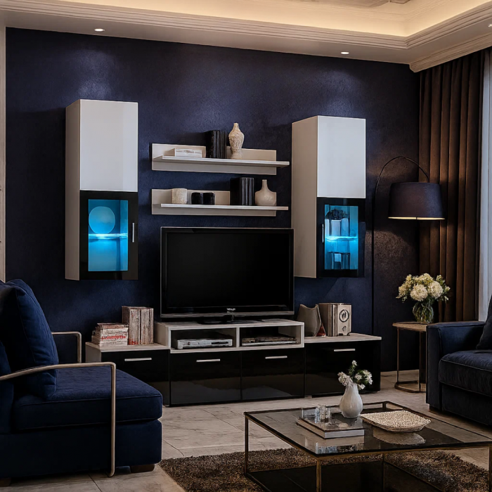 Living Mini Alb + Negru Lucios, 200x45x190 cm [2]