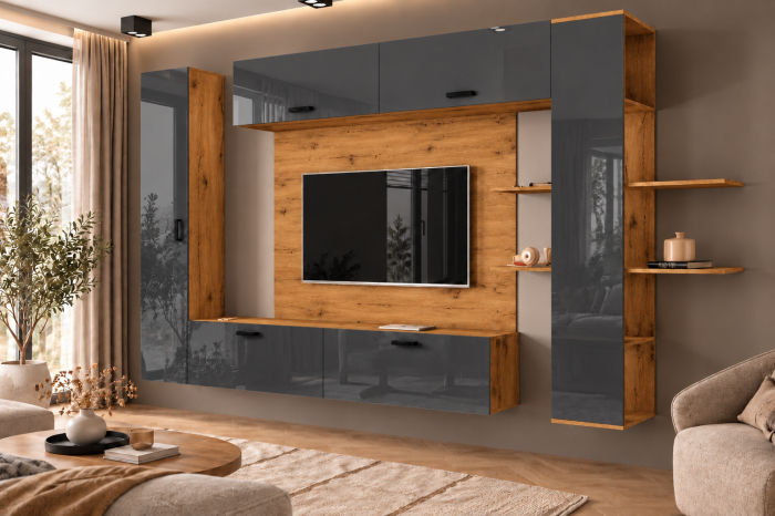 Living MP1 Stejar K003 + Acril alb, negru, antracit K003+ANTRACIT [2]