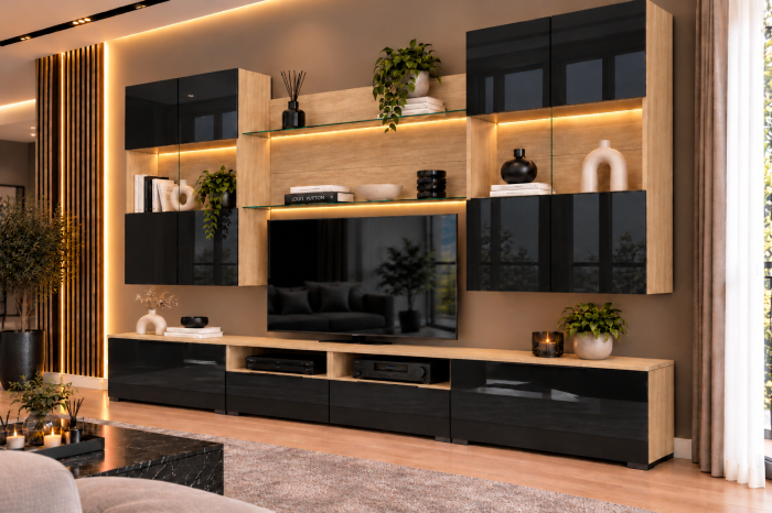 Living MP2 Sonoma + Acril alb, negru, antracit, cappucino Sonoma+Negru [3]