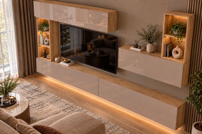 Living MP4 Stejar K003 + Acril alb, Cappuccino, Negru K003+CAPPUCCINO [4]