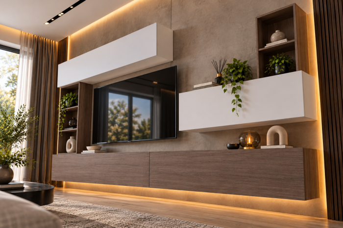 Living MP4 Stejar K696 Umber Primavera + Kasmir, Gri ciment, Alb mat Stejar K696 Umber Primavera+Alb mat [5]