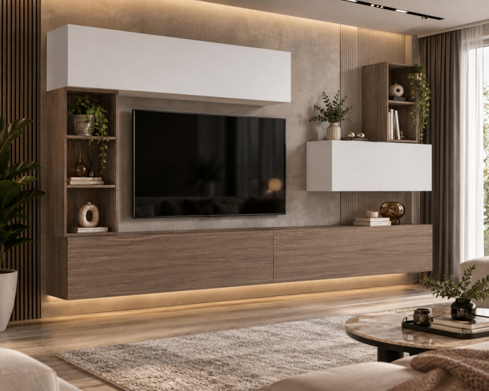 Living MP4 Stejar K696 Umber Primavera + Kasmir, Gri ciment, Alb mat Stejar K696 Umber Primavera+Alb mat [2]