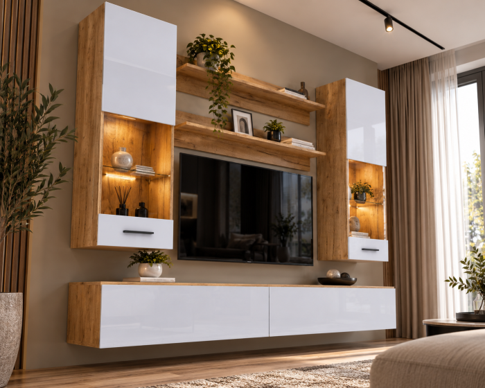 Living MP5 Stejar K003 + Acril alb, Negru, Cappuccino K003+ALB [5]