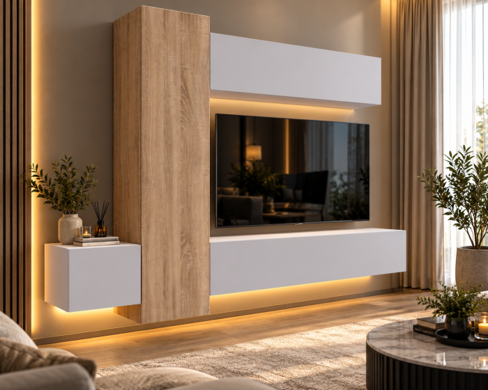 Living MP6 Stejar Sonoma + Gri ciment, Antracit, Alb mat Sonoma+Alb [3]