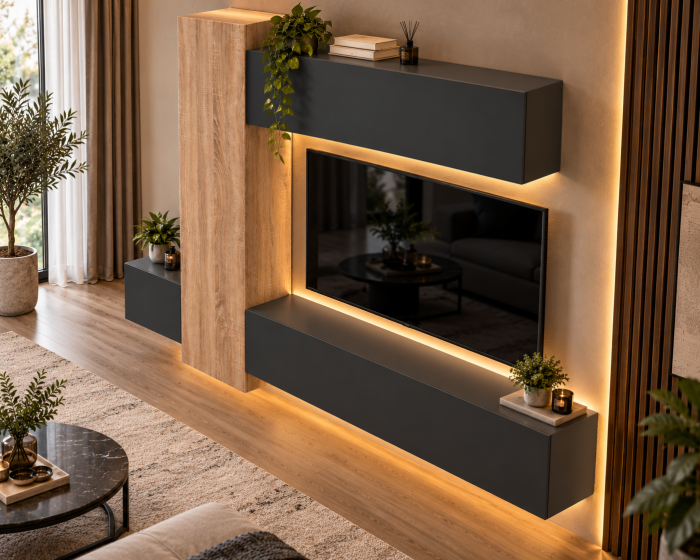 Living MP6 Stejar Sonoma + Gri ciment, Antracit, Alb mat Sonoma+Antracit [2]