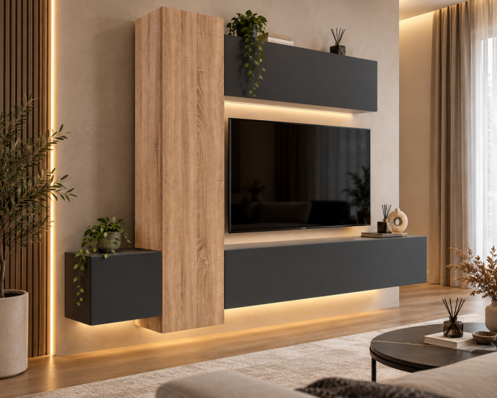 Living MP6 Stejar Sonoma + Gri ciment, Antracit, Alb mat Sonoma+Antracit [5]