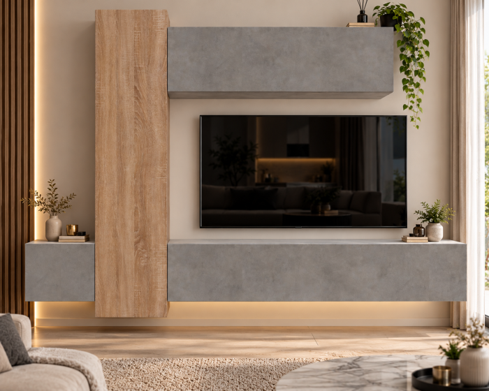 Living MP6 Stejar Sonoma + Gri ciment, Antracit, Alb mat Sonoma+Gri ciment [5]