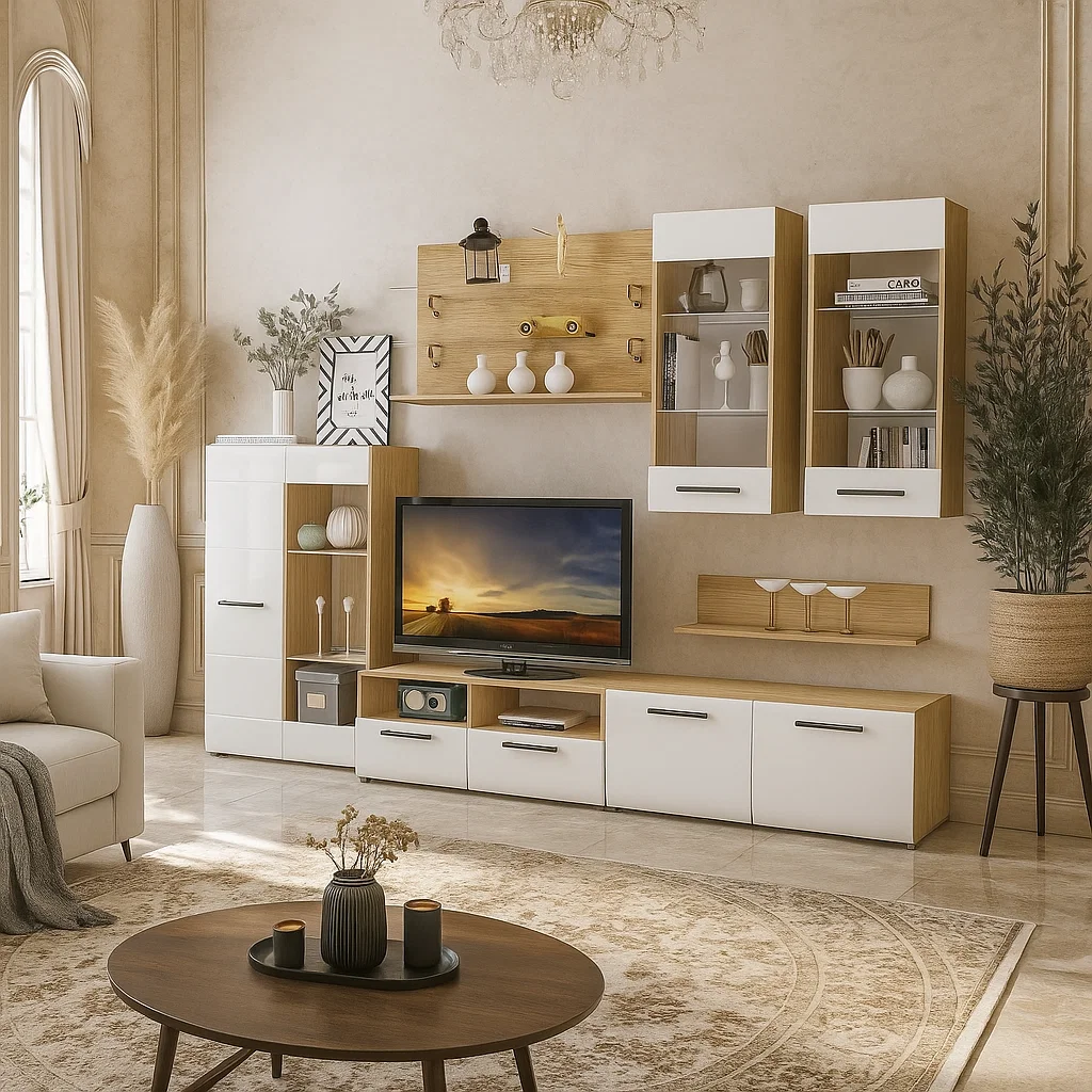 Living Nensi 3 Stejar Auriu+Alb 280x47x200 cm [1]