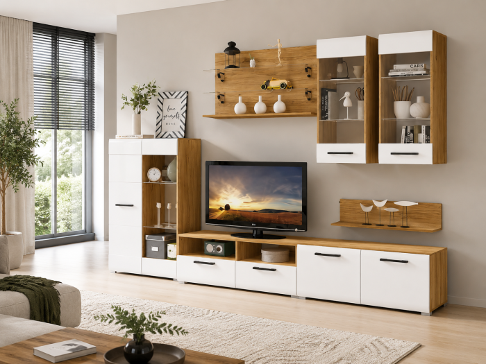 Living Nensi 3 Stejar Auriu Alb 280x47x200 cm [2]