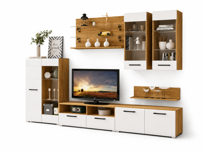 Living Nensi 3 Stejar Auriu Alb 280x47x200 cm [4]