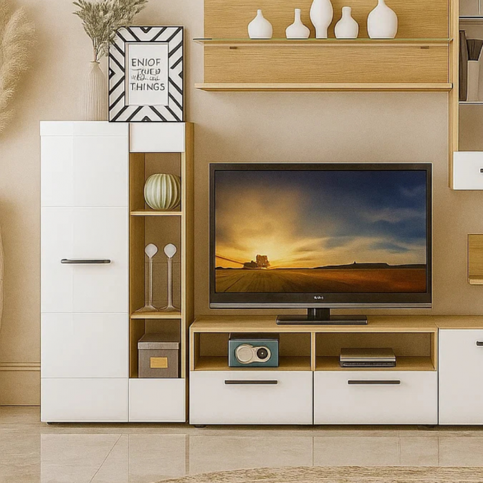 Living Nensi 3 Stejar Auriu+Alb 280x47x200 cm [4]