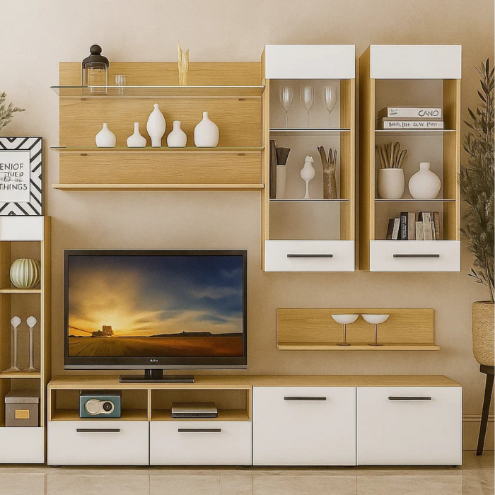 Living Nensi 3 Stejar Auriu+Alb 280x47x200 cm [3]