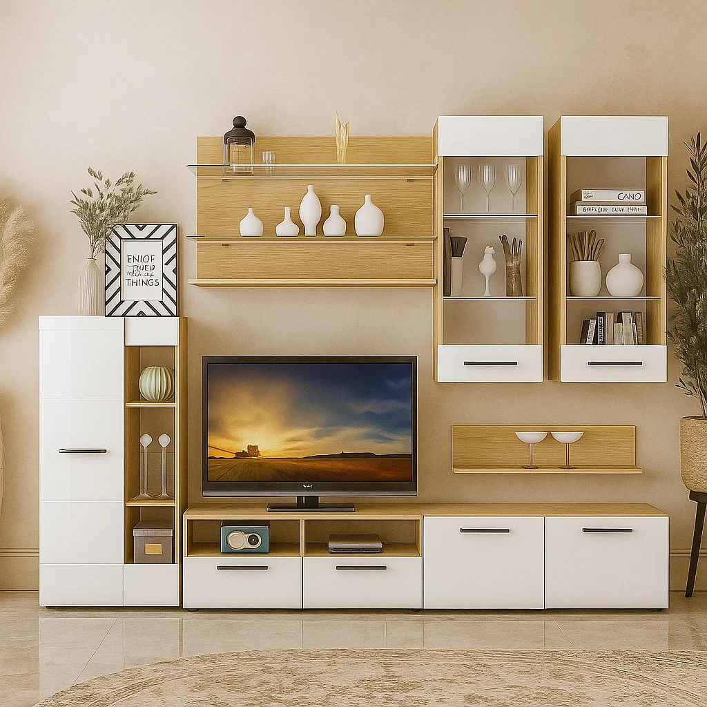 Living Nensi 3 Stejar Auriu+Alb 280x47x200 cm [2]
