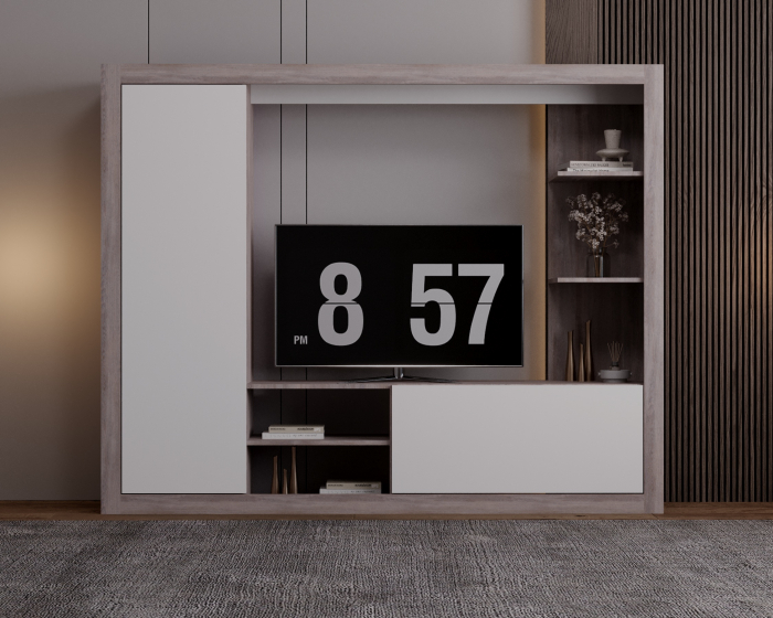 Living Rona Stejar Gri + Alb 200x36x160 cm