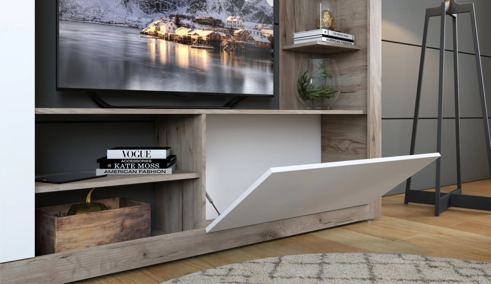 Living Rona Stejar Gri + Alb 200x36x160 cm [3]