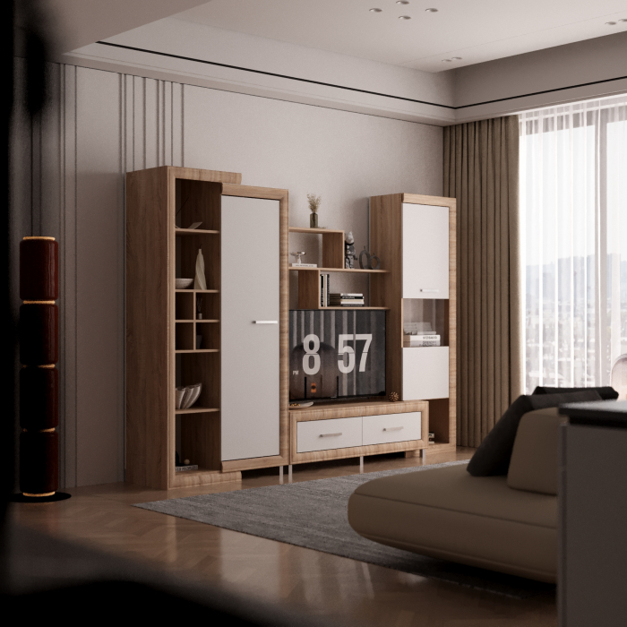 Living Sicilia 267x43x197cm Sonoma + Alb Lucios
