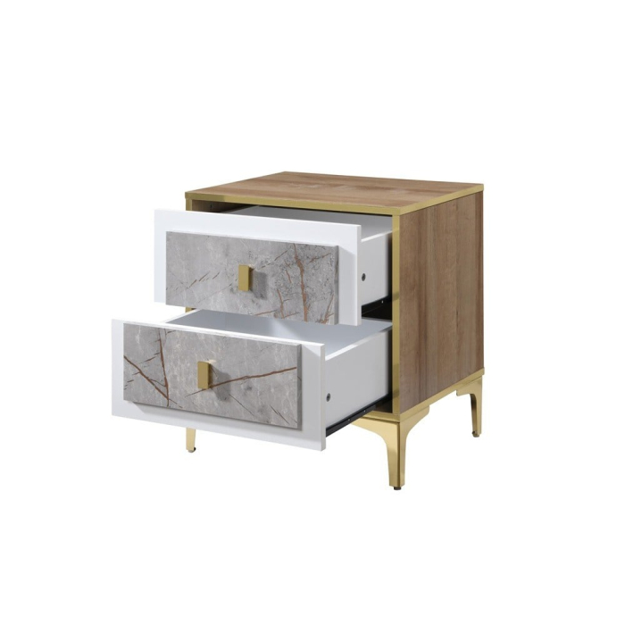 Noptiera Nero cu 2 sertare culoare Marmura  Aur 50x41x57 cm [4]