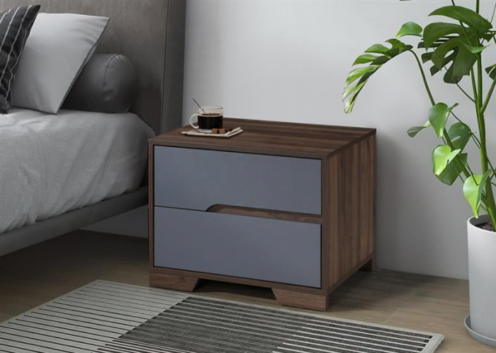 Noptiera Nora cu 2 sertare, culoare Gri + Nuc, 60x45x47cm [2]