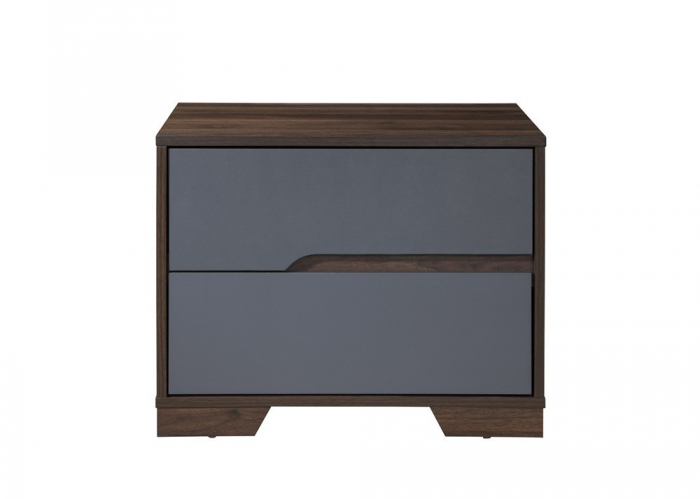 Noptiera Nora cu 2 sertare, culoare Gri + Nuc, 60x45x47cm