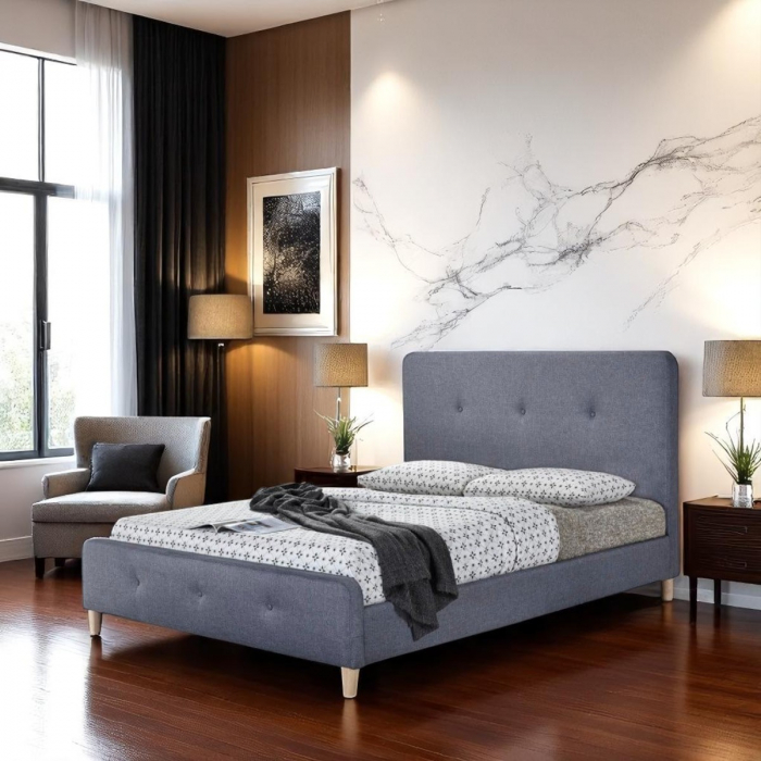 Pat tapitat Colon 90x200cm, suport saltea inclus, culoare Gri [4]