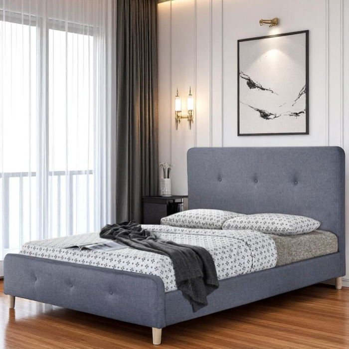 Pat tapitat Colon 90x200cm, suport saltea inclus, culoare Gri