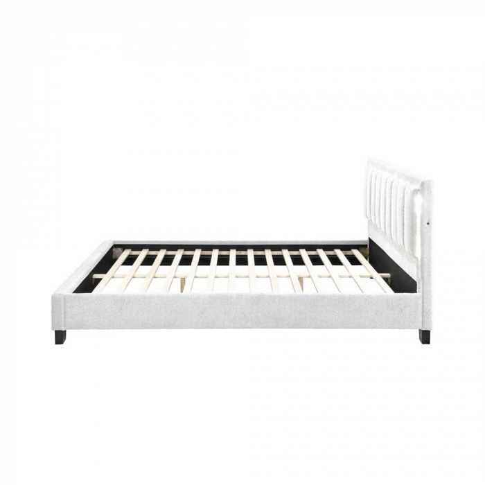 Pat tapitat Comfort 1 cu LED, 140x200, cadru din lemn cu somiera fixa, culoare Crem [4]