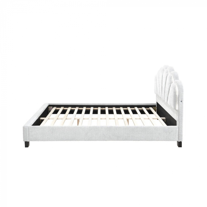 Pat tapitat Comfort 2 cu LED, 160x200, cadru din lemn cu somiera fixa, culoare Crem [4]