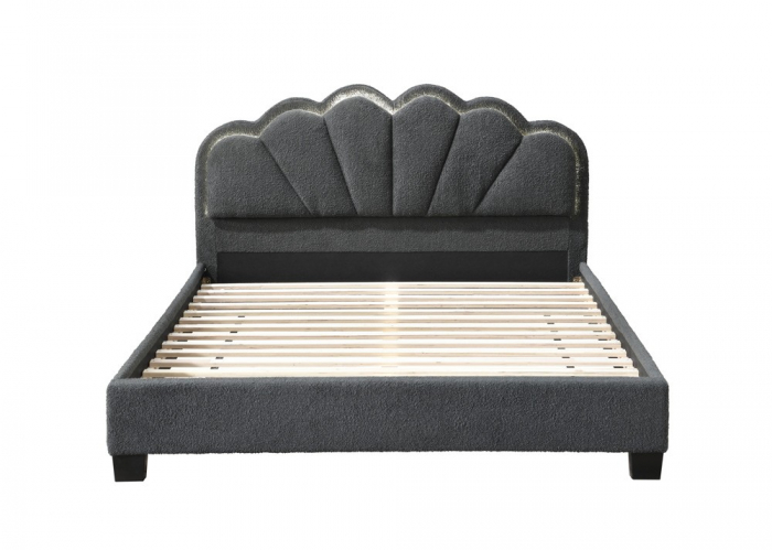 Pat tapitat Comfort 2 cu LED, 160x200, cadru din lemn cu somiera fixa, culoare Gri [6]