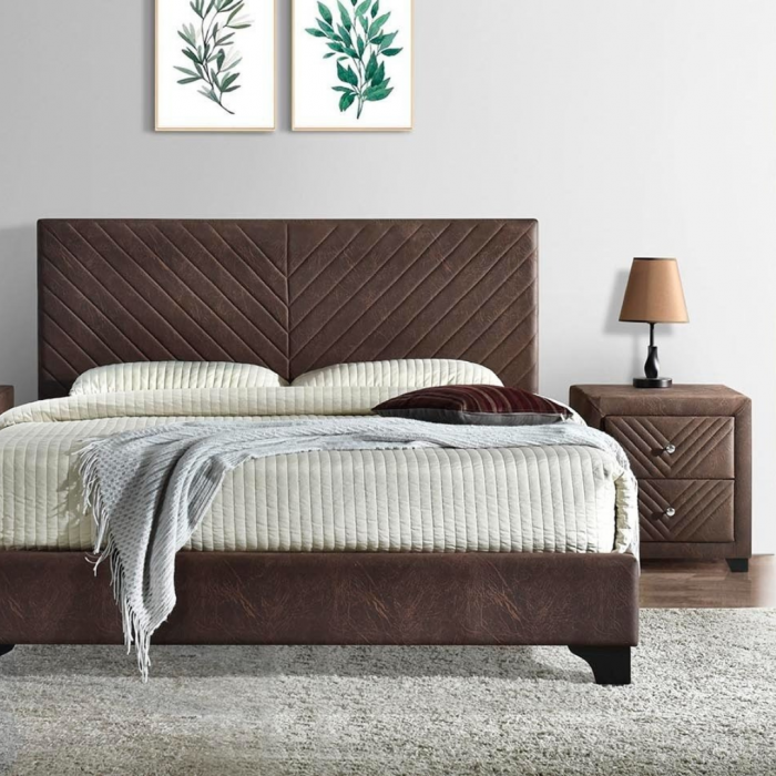 Pat Tapitat Kring 140x200 cm, Suport Saltea Inclus, Culoare Maro [3]