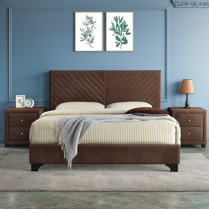 Pat Tapitat Kring 160x200 cm, Suport Saltea Inclus, Culoare Maro