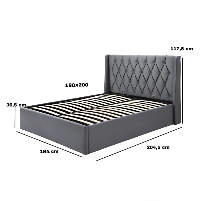 Pat tapitat Prestige 1 180x200 spatiu de depozitare culoare Gri [7]