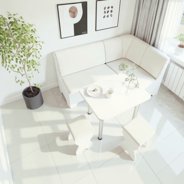 Set coltar bucatarie Tunis cu masa si 2 tabureti Alb Fildes [4]