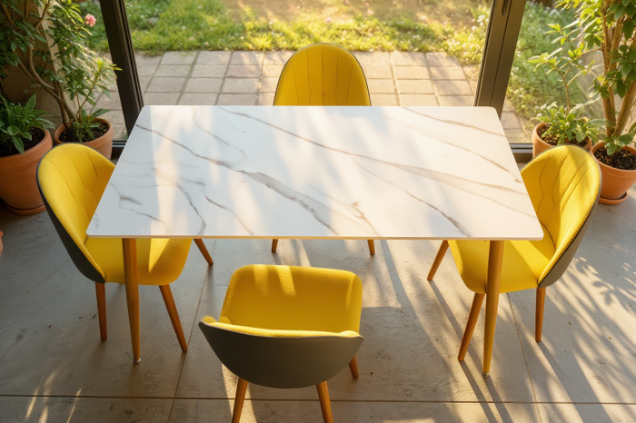 Set Masa Cu 4 Scaune HA02 Gri Galben  160x80x74 cm [2]