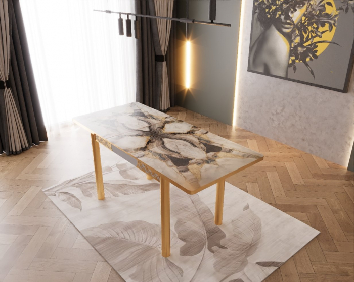 Set masa extensibila cu 6 scaune Lux Culoare Crem [6]