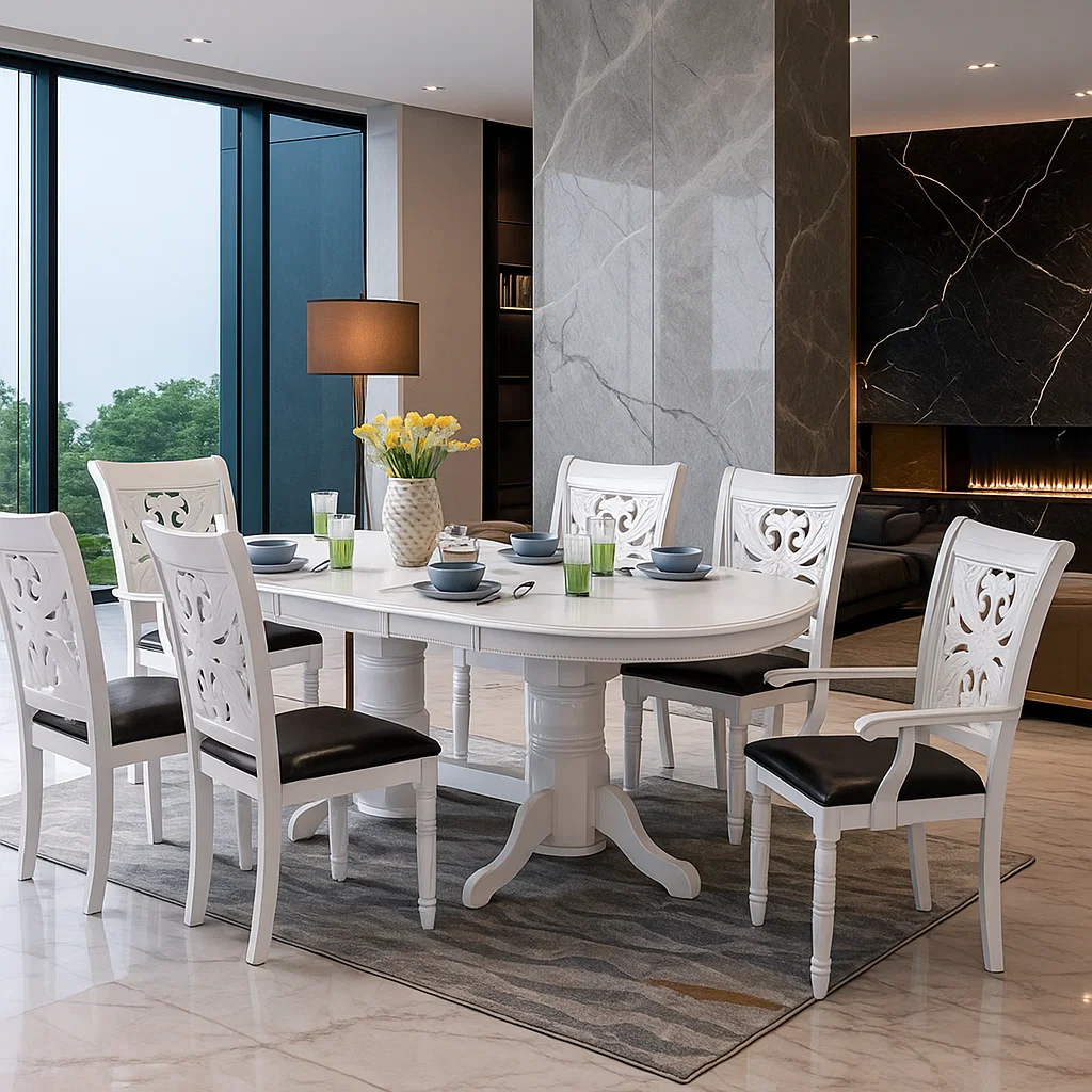 Set Masa RH7038EXT Cu 4 Scaune RH8043C Si 2 Scaune RH8043CA,155x100x77 cm, White