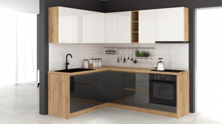 MOBILIER BUCATARIE - Bucatarie colt Chelsea V1, Alb+Gri antracit