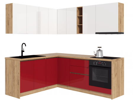 Bucatarie colt Chelsea V1, Alb+Rosu [1]