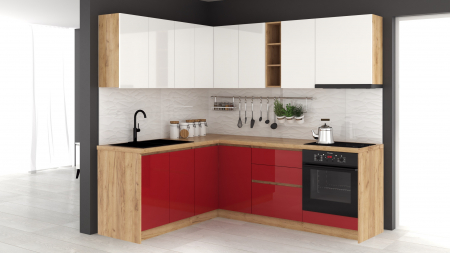 MOBILIER BUCATARIE - Bucatarie colt Chelsea V1, Alb+Rosu