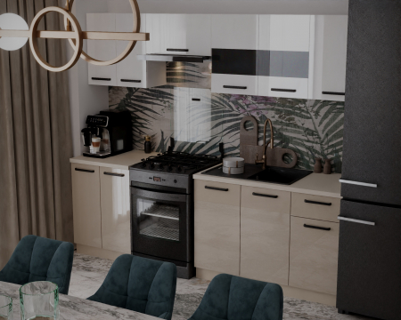 MOBILIER BUCATARIE - Bucatarie Daria, 240x60x200cm, Alb+Cappuccino