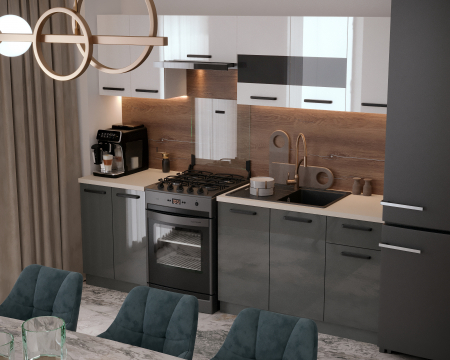 MOBILIER BUCATARIE - Bucatarie Daria, 240x60x200cm, Alb+Antracit