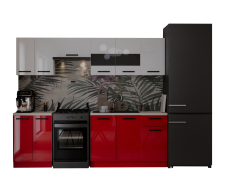 Bucatarie Daria, 240x60x200cm, Alb+Rosu [4]