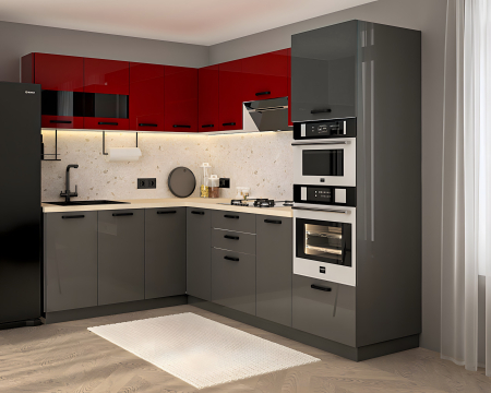 Bucatarie Daria colt V1, Rosu+Antracit [1]