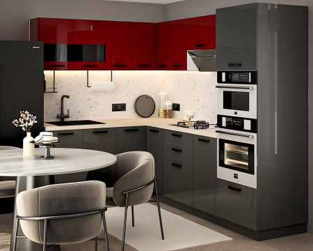 MOBILIER BUCATARIE - Bucatarie Daria colt V1, Rosu+Antracit