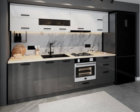 Bucatarie Daria MDF, V1 260x60x200cm, Alb+ Antracit [3]