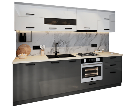 Bucatarie Daria MDF, V1 260x60x200cm, Alb+ Antracit [5]