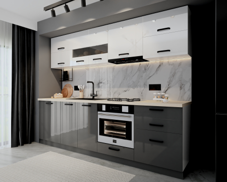 Bucatarie Daria MDF, V1 260x60x200cm, Alb+ Antracit [2]